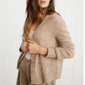 Jenni Kayne Boyfriend Cardigan Size XL Beige Alpaca Wool Knit V Neck Sweater